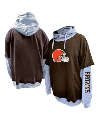 Fanatics Men's Brown/heather Gray Cleveland Browns Big Tall Twofer Pullover Hoodie