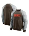Fanatics Men's Brown/heather Gray Cleveland Browns Colorblock Pullover Sweatshirt In Brown,heather Gray
