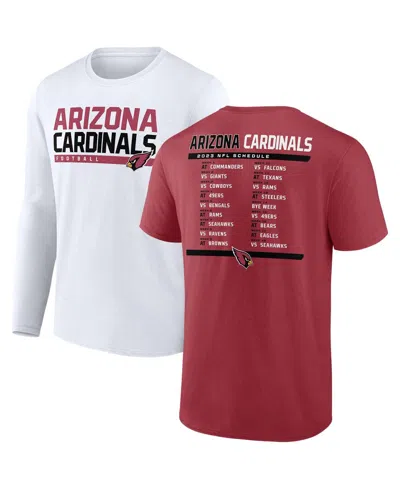 FANATICS MEN'S CARDINAL/WHITE ARIZONA CARDINALS TWO-PACK 2023 SCHEDULE T-SHIRT COMBO SET