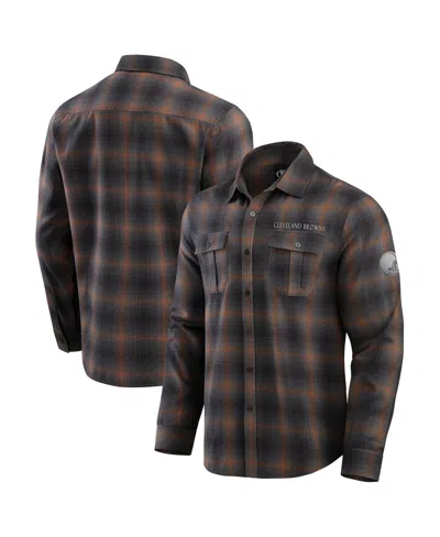 FANATICS MEN'S CHARCOAL CLEVELAND BROWNS CLASSIC FLANNEL LONG SLEEVE BUTTON-UP SHIRT