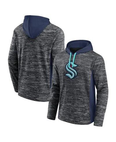 Fanatics Men's Charcoal, Deep Sea Blue Seattle Kraken Instant Replay Space-dye Pullover Hoodie In Charcoal,deep Sea Blue