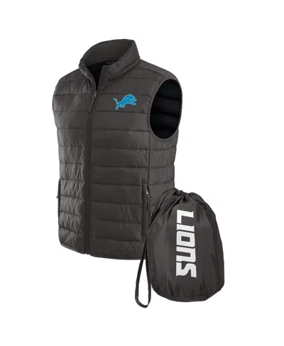 Fanatics Men's Charcoal Detroit Lions Packable Full-zip Vest With Travel Bag In Gray