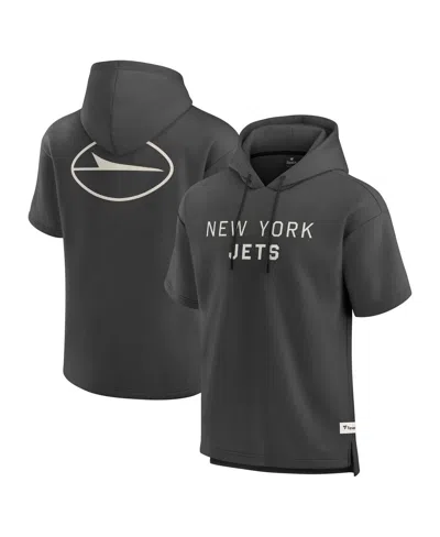 Fanatics Men's Charcoal New York Jets Elements Future Ground Lettering Short Sleeve Pullover Hoodie In Black