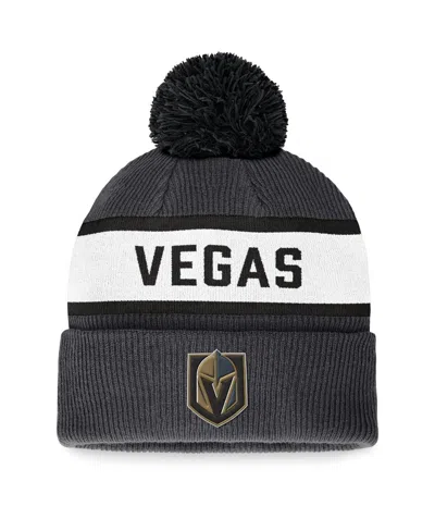 Fanatics Men's Charcoal Vegas Golden Knights Fundamental Wordmark Cuffed Knit Hat With Pom