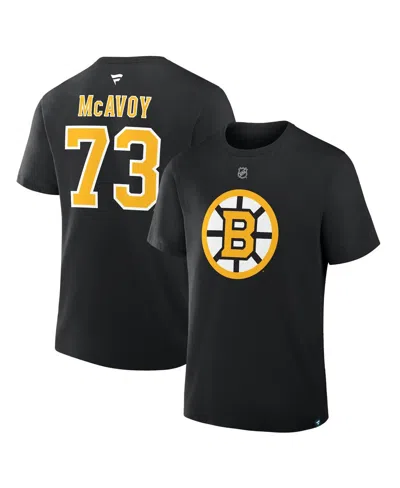 Fanatics Men's Charlie Mcavoy Black Boston Bruins Authentic Stack Name Number T-shirt