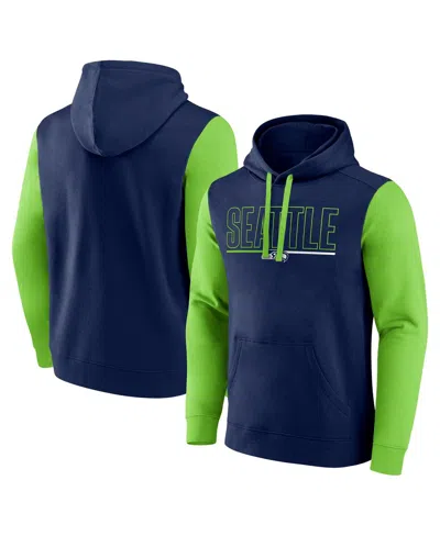 Fanatics Men's College Navy/neon Green Seattle Seahawks Outline Pullover Hoodie In College Navy,neon Green