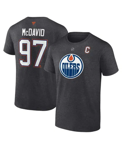 Fanatics Men's Connor Mcdavid Charcoal Edmonton Oilers Authentic Stack Name Number T-shirt In Black