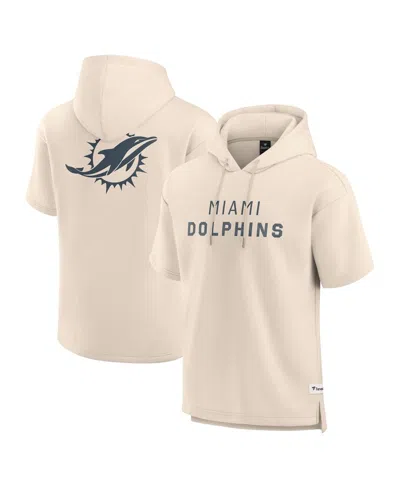 Fanatics Men's Cream Miami Dolphins Elements Future Ground Lettering Short Sleeve Pullover Hoodie In Neutral