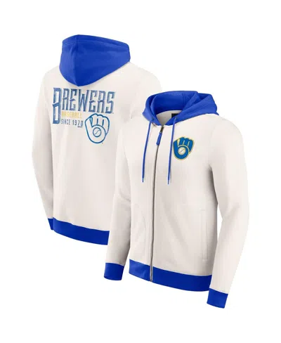 Fanatics Men's Cream Milwaukee Brewers Polar Fleece Full-zip Hoodie In White