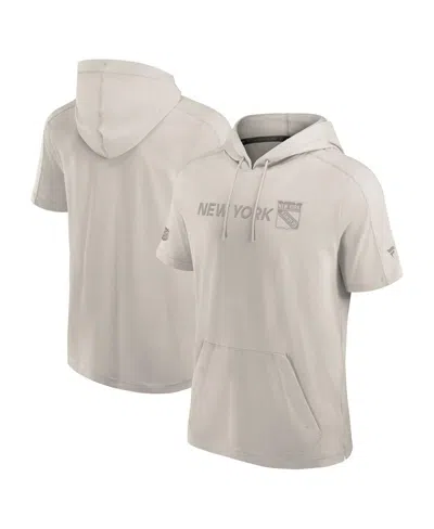 Fanatics Men's Cream New York Rangers Authentic Pro Road Performance Short Sleeve Pullover Hoodie In Neutral