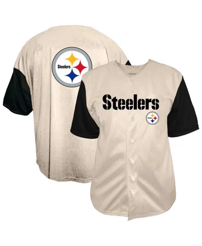 Fanatics Men's Cream Pittsburgh Steelers Full-button Short Sleeve T-shirt In Multi