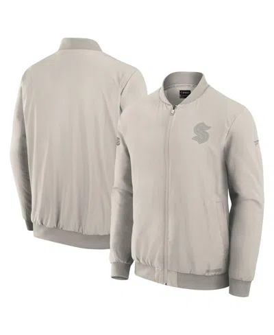 Fanatics Men's Cream Seattle Kraken Authentic Pro Road Full-zip Bomber Jacket In Neutral