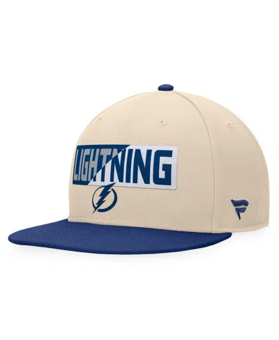 Fanatics Men's Cream/blue Tampa Bay Lightning Goalaso Snapback Hat In Cream,blue