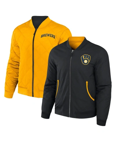 Fanatics Men's Darius Rucker Collection By  Black, Gold Milwaukee Brewers Reversible Full-zip Bomber In Black,gold