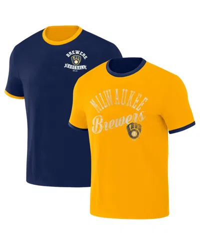 Fanatics Men's Darius Rucker Collection By  Navy, Gold Distressed Milwaukee Brewers Two-way Ringer Re In Navy,gold