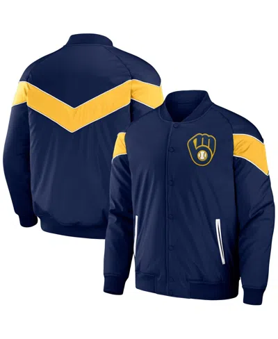 Fanatics Men's Darius Rucker Collection By  Navy Milwaukee Brewers Baseball Raglan Full-snap Jacket