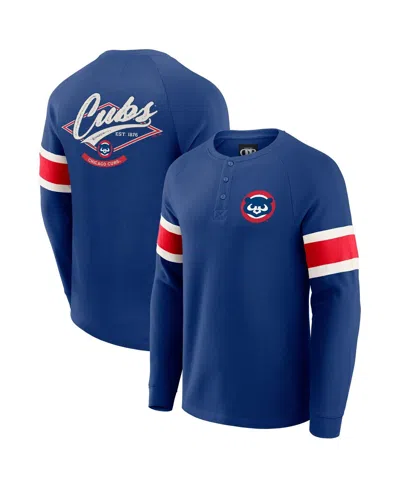 Fanatics Men's Darius Rucker Collection By  Royal Chicago Cubs Waffle-knit Raglan Long Sleeve Henley In Blue