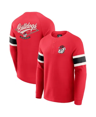 Fanatics Men's Darius Rucker Collection By Red Georgia Bulldogs Waffle-knit Raglan Long Sleeve Henley T-shirt