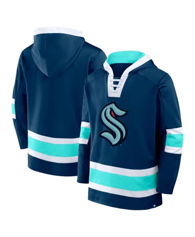 Fanatics Men's Deep Sea Blue Seattle Kraken Inside Line Fleece Pullover Hoodie In Navy,blue