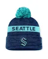 Fanatics Men's Deep Sea Blue/light Blue Seattle Kraken Authentic Pro Rink Cuffed With Pom Knit Hat In Navy,light Blue