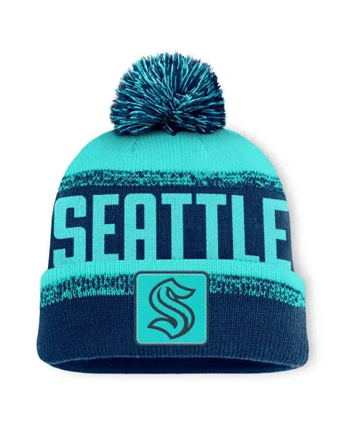 Fanatics Men's Deep Sea Blue/light Blue Seattle Kraken Fundamentals Thrive Cuffed Knit Hat With Pom