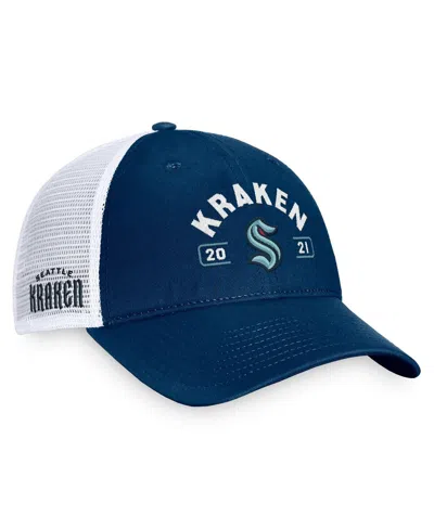 Fanatics Men's Deep Sea Blue/white Seattle Kraken Free Kick Trucker Adjustable Hat In Navy,white