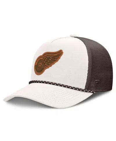 Fanatics Men's Detroit Red Wings Level Up Bronco Rope Snapback Trucker Hat In Cream,brown