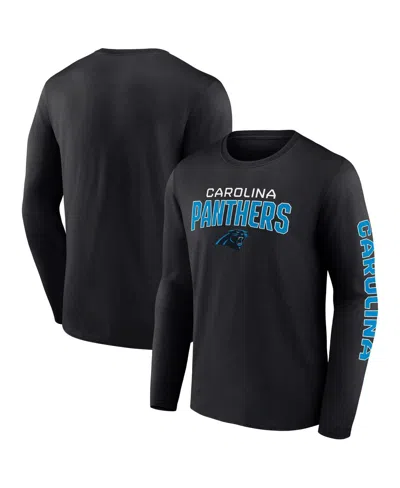 Fanatics Men's  Black Carolina Panthers Big And Tall Wordmark Go The Distance Long Sleeve T-shirt