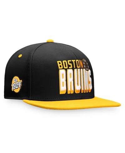 FANATICS MEN'S FANATICS BLACK, GOLD BOSTON BRUINS HERITAGE RETRO TWO-TONE SNAPBACK HAT