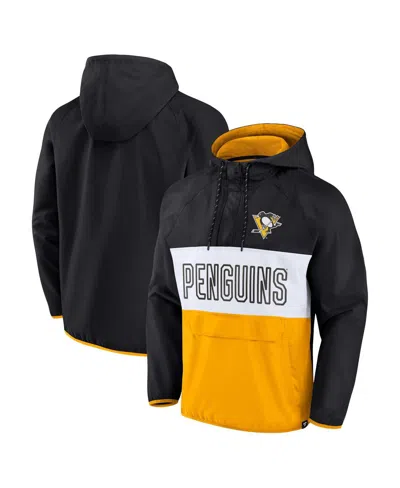 Fanatics Men's  Black, Gold Pittsburgh Penguins Backhand Shooter Defender Anorak Raglan Hoodie Quarte In Black,gold