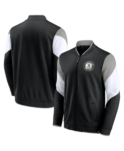 FANATICS MEN'S FANATICS BLACK, GRAY BROOKLYN NETS LEAGUE BEST PERFORMANCE FULL-ZIP JACKET