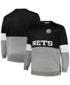Fanatics Men's  Black, Heather Gray Brooklyn Nets Big And Tall Split Pullover Sweatshirt In Black,heather Gray