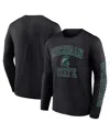 Fanatics Men's  Heather Charcoal Michigan State Spartans Distressed Arch Over Logo Long Sleeve T-shir In Black