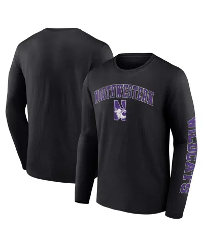 Fanatics Men's  Black Northwestern Wildcats Distressed Arch Over Logo Long Sleeve T-shirt