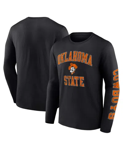 Fanatics Men's  Black Oklahoma State Cowboys Distressed Arch Over Logo Long Sleeve T-shirt