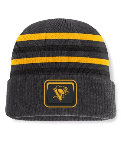 Fanatics Men's  Black Pittsburgh Penguins Knurly Stripe Cuffed Knit Hat In Black,black