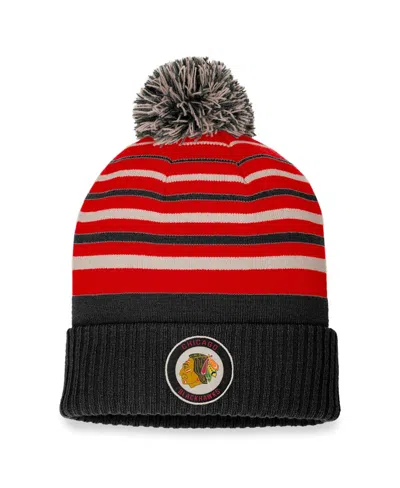Fanatics Men's  Black, Red Chicago Blackhawks True Classic Retro Cuffed Knit Hat With Pom In Black,red