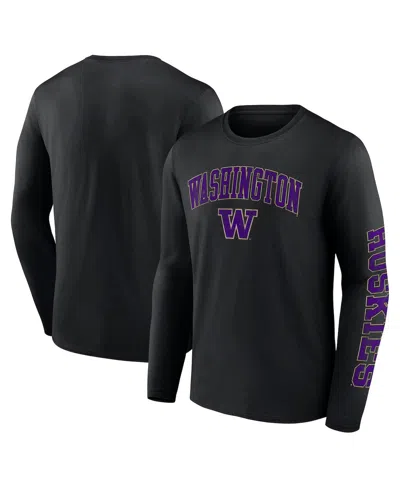 Fanatics Men's  Black Washington Huskies Distressed Arch Over Logo Long Sleeve T-shirt
