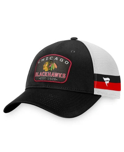 Fanatics Men's  Black, White Chicago Blackhawks Fundamental Striped Trucker Adjustable Hat In Black,white
