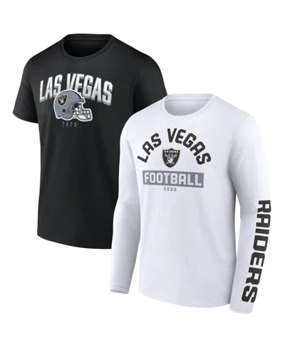 Fanatics Branded Black/white Las Vegas Raiders Long And Short Sleeve Two-pack T-shirt In Black,white