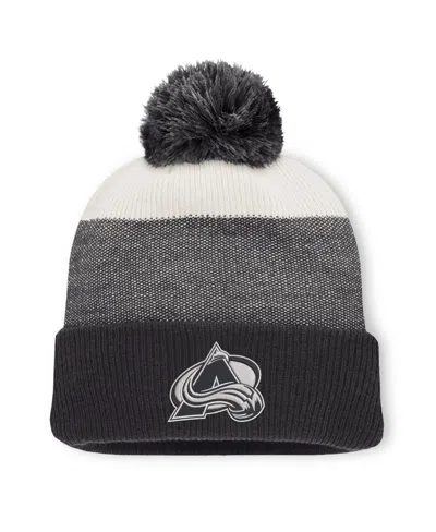 Fanatics Men's  Black/light Beige Colorado Avalanche Monochrome Cuffed Knit Hat With Pom In Multi