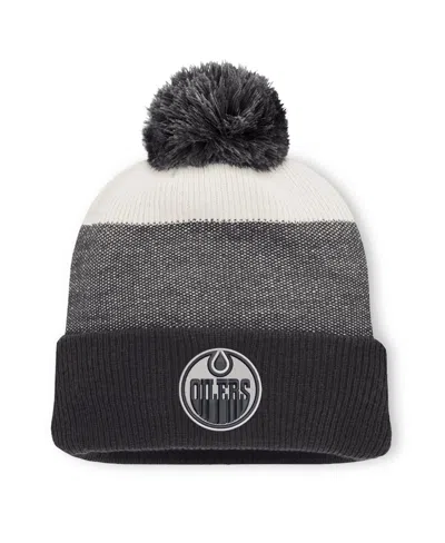Fanatics Men's  Black/light Beige Edmonton Oilers Monochrome Cuffed Knit Hat With Pom In Gray