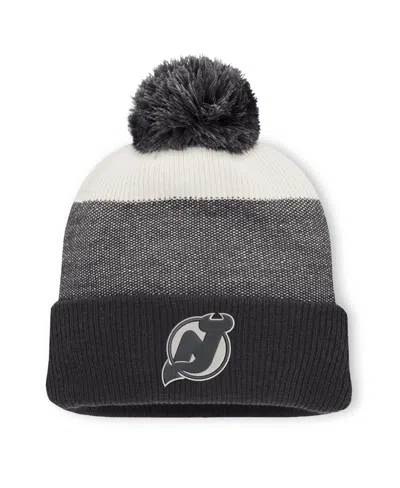 Fanatics Men's  Black/light Beige New Jersey Devils Monochrome Cuffed Knit Hat With Pom In Gray