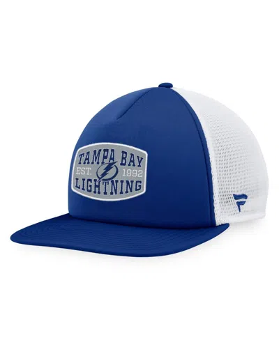 Fanatics Men's  Blue, White Tampa Bay Lightning Foam Front Patch Trucker Snapback Hat In Blue,white