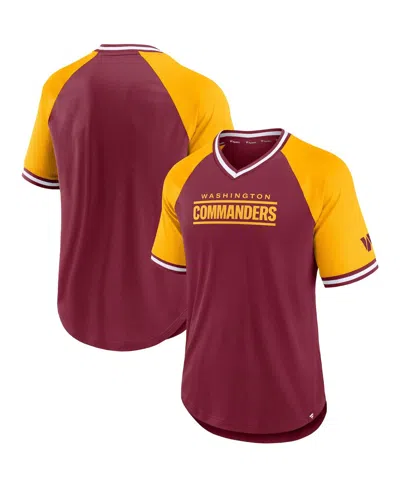 Fanatics Men's  Burgundy, Gold Washington Commanders Second Wind Raglan V-neck T-shirt In Burgundy,gold