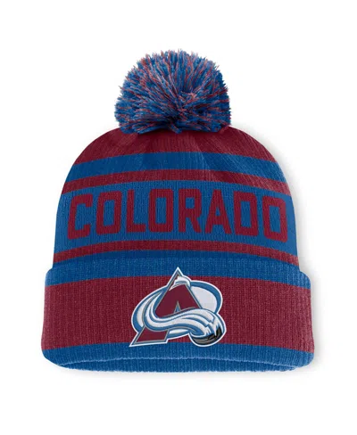 Fanatics Men's  Burgundy/blue Colorado Avalanche Fundamental Cuffed Knit Hat With Pom In Burgundy,blue