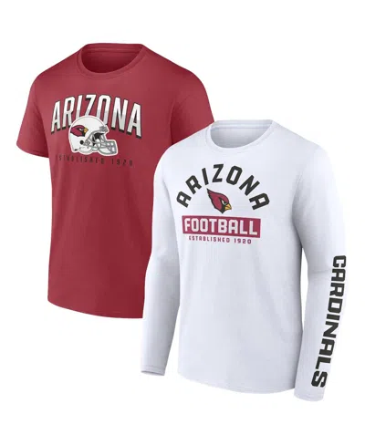 Fanatics Men's  Cardinal, White Arizona Cardinals Long And Short Sleeve Two-pack T-shirt In Cardinal,white