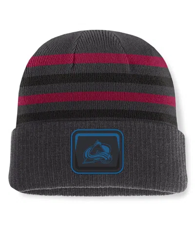 Fanatics Men's  Charcoal Colorado Avalanche Knurly Stripe Cuffed Knit Hat In Black