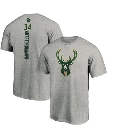 Fanatics Men's  Giannis Antetokounmpo Heathered Gray Milwaukee Bucks Playmaker Name And Number Team T