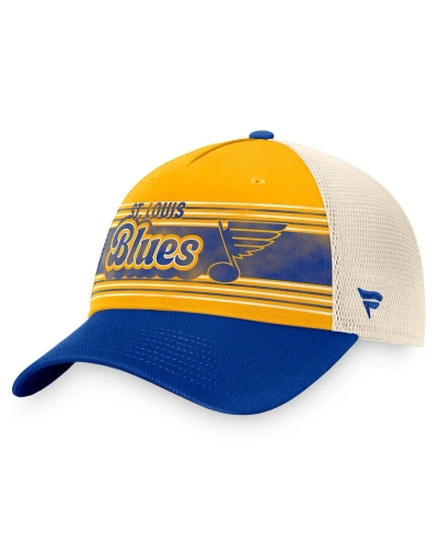 Fanatics Men's  Gold, Blue Distressed St. Louis Blues Heritage Vintage-like Trucker Adjustable Hat In Gold,blue